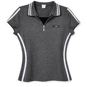 Polo Girl USA Vintage Y2K Half-Zip Athletic Polo Top Gray White Stripe Size L